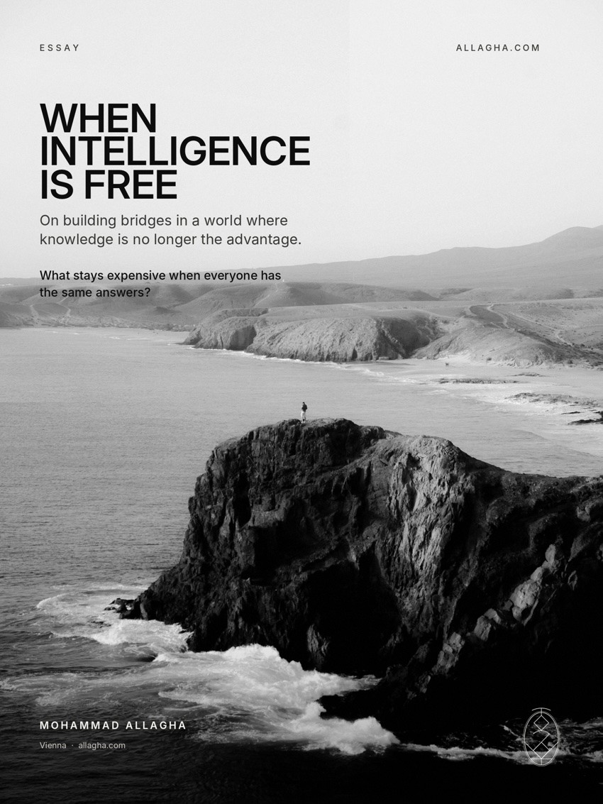 When Intelligence Is Free — essay cover by Mohammad Allagha